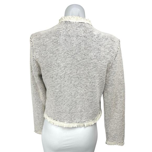 Bagatelle Gray Metallic Tweed Long Sleeve Open Front Fringe Blazer Coat Jacket S - Picture 2 of 5